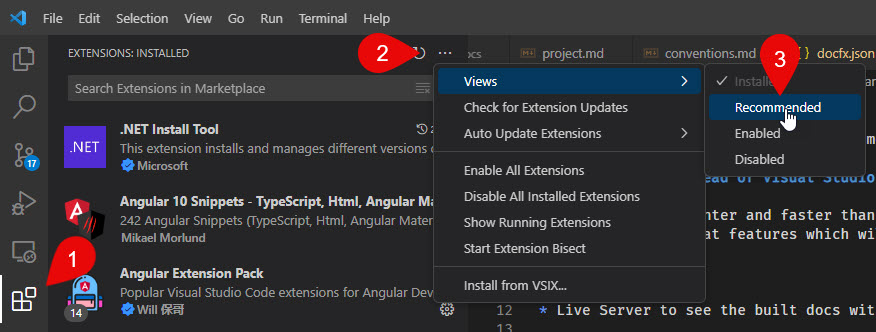 Show Recommended Extensions