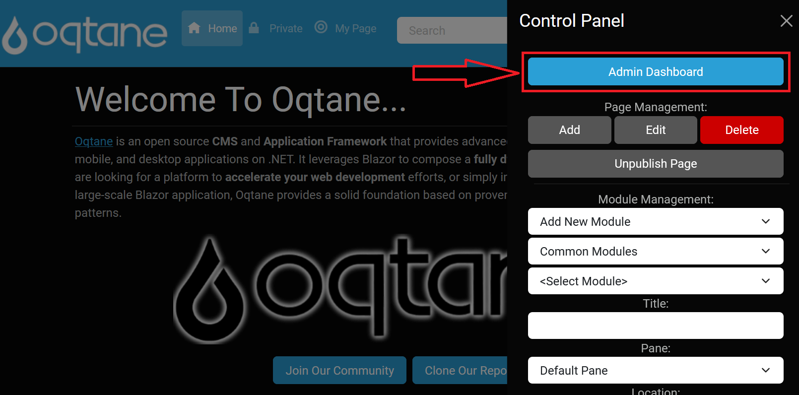 Admin Dashboard Button