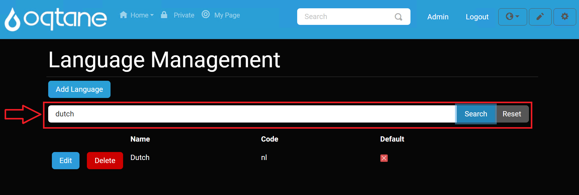 Language Management Index Page