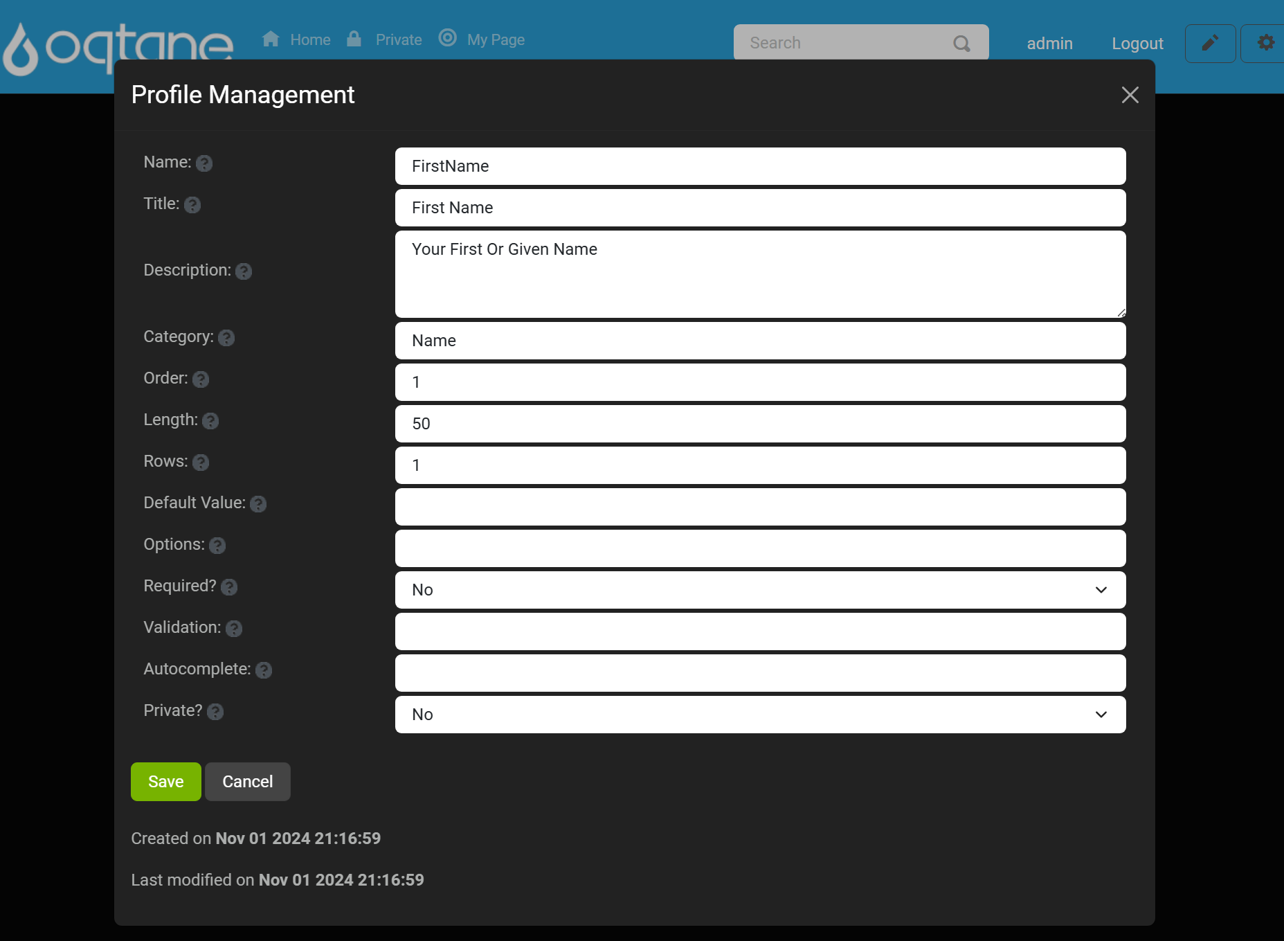 Profile Management Edit Settings Window