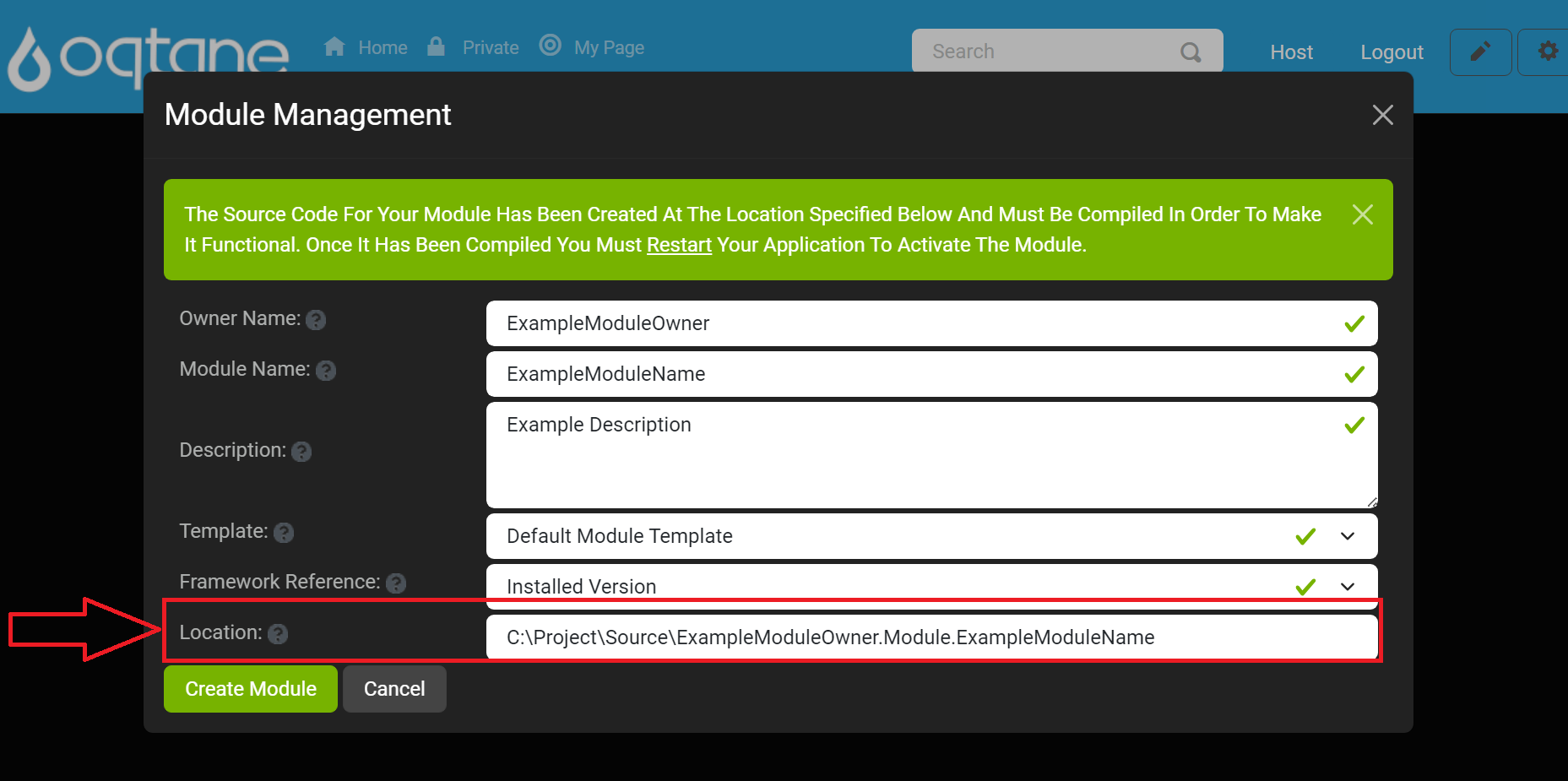 Module Management Create Module Notification