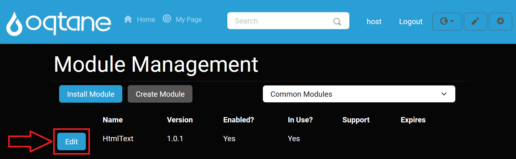 Module Management Edit Button