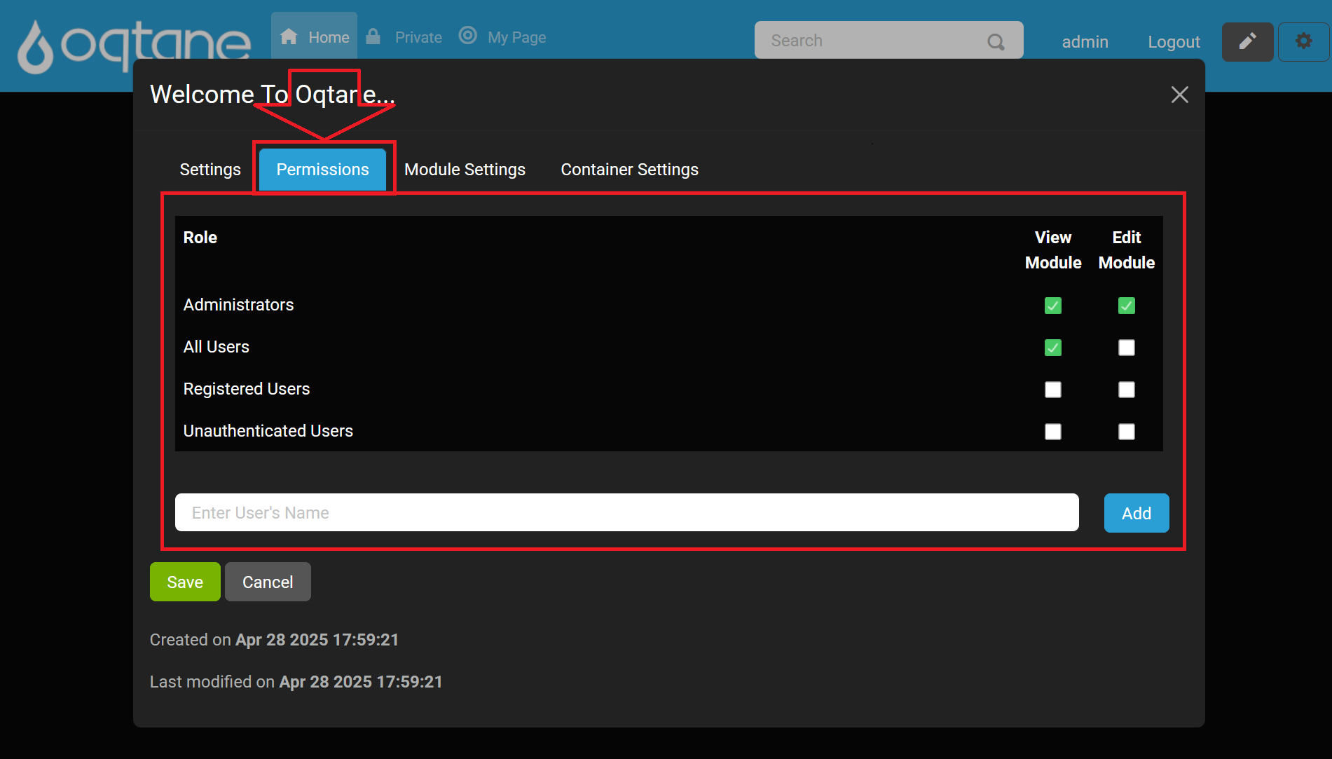 Permissions Tab