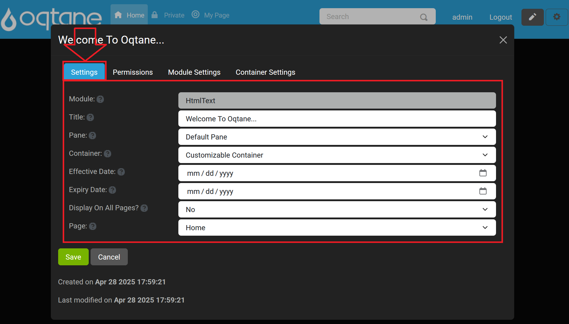 Manage Settings Modal