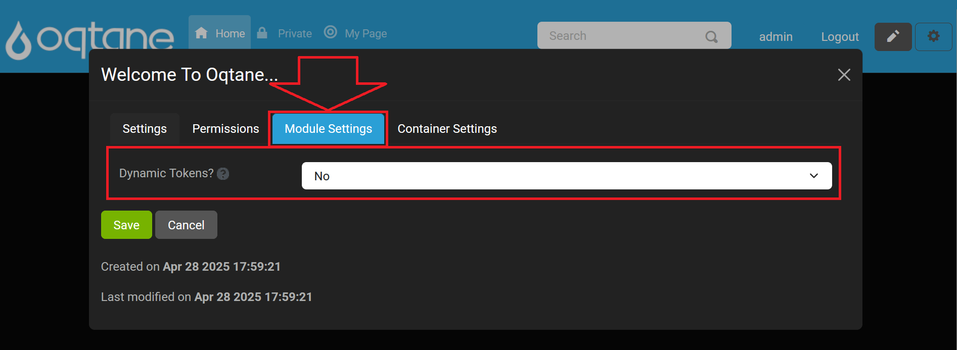 Module Settings Tab