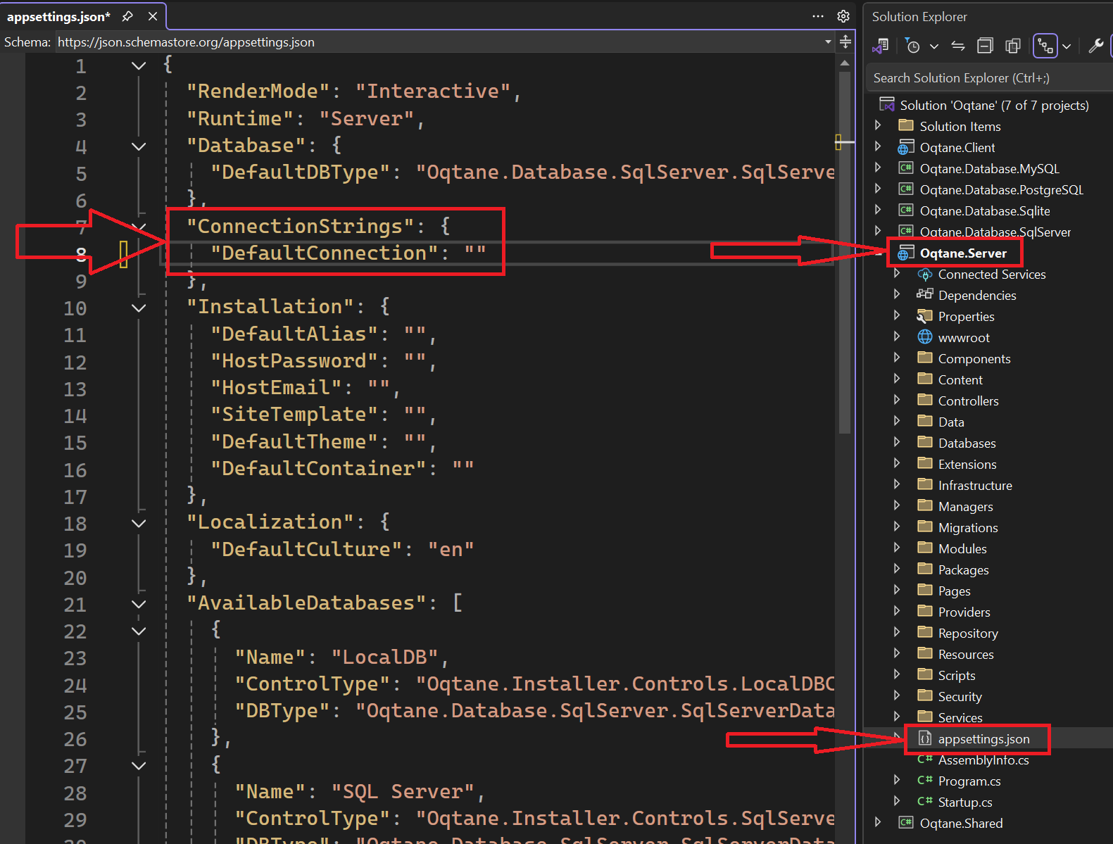 appsettings.json file - Visual Studio