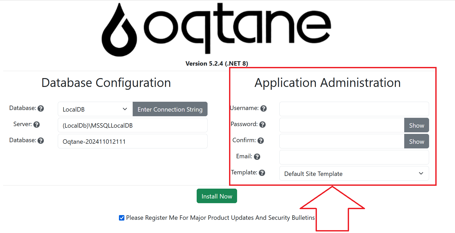 Site Settings Screen