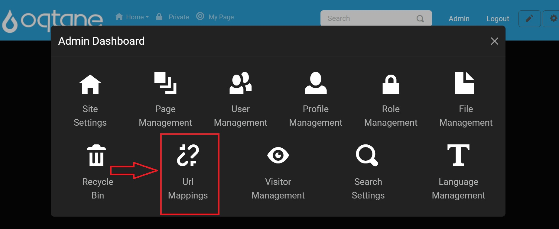 Admin Dashboard URL Mappings