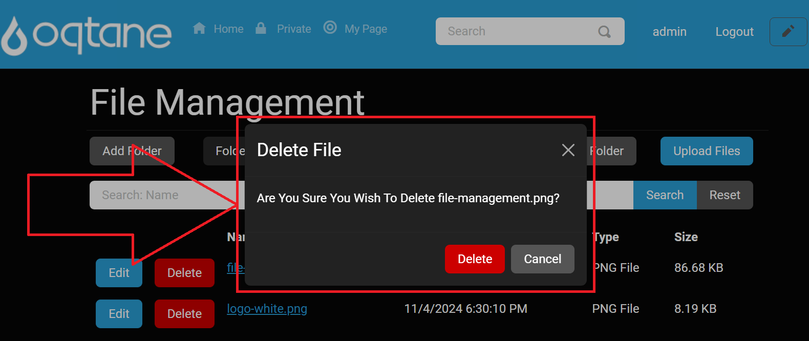 Delete File Confirmation