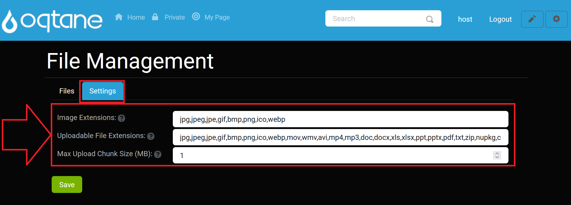 File Management Settings Window