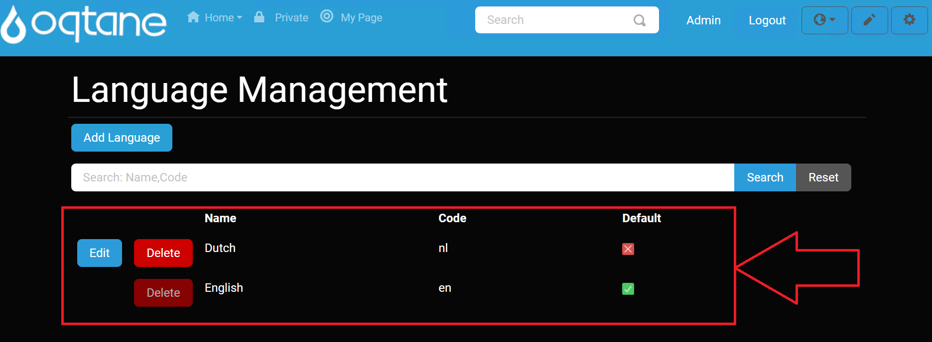 Language Management Index Page