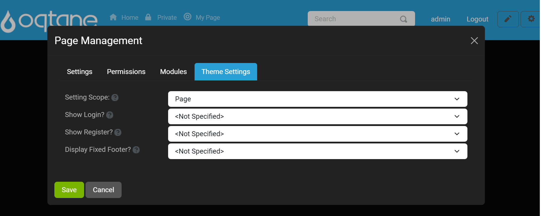 Edit Page Theme Settings