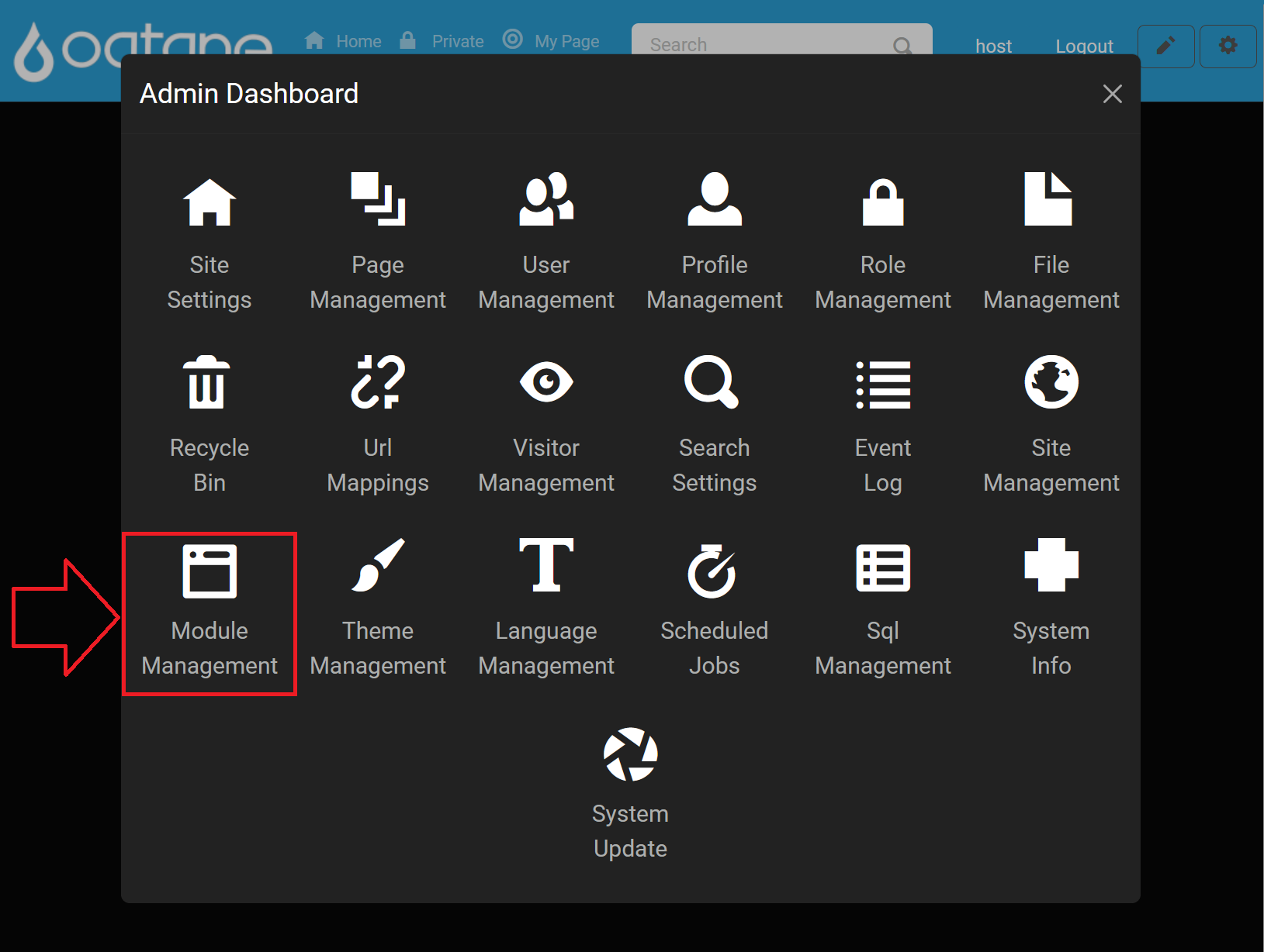 Admin Dashboard Module Management