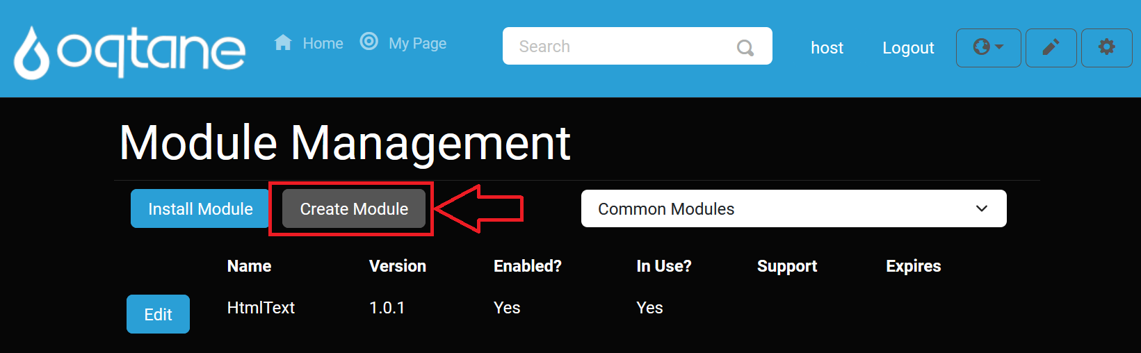 Module Management Create Module Button