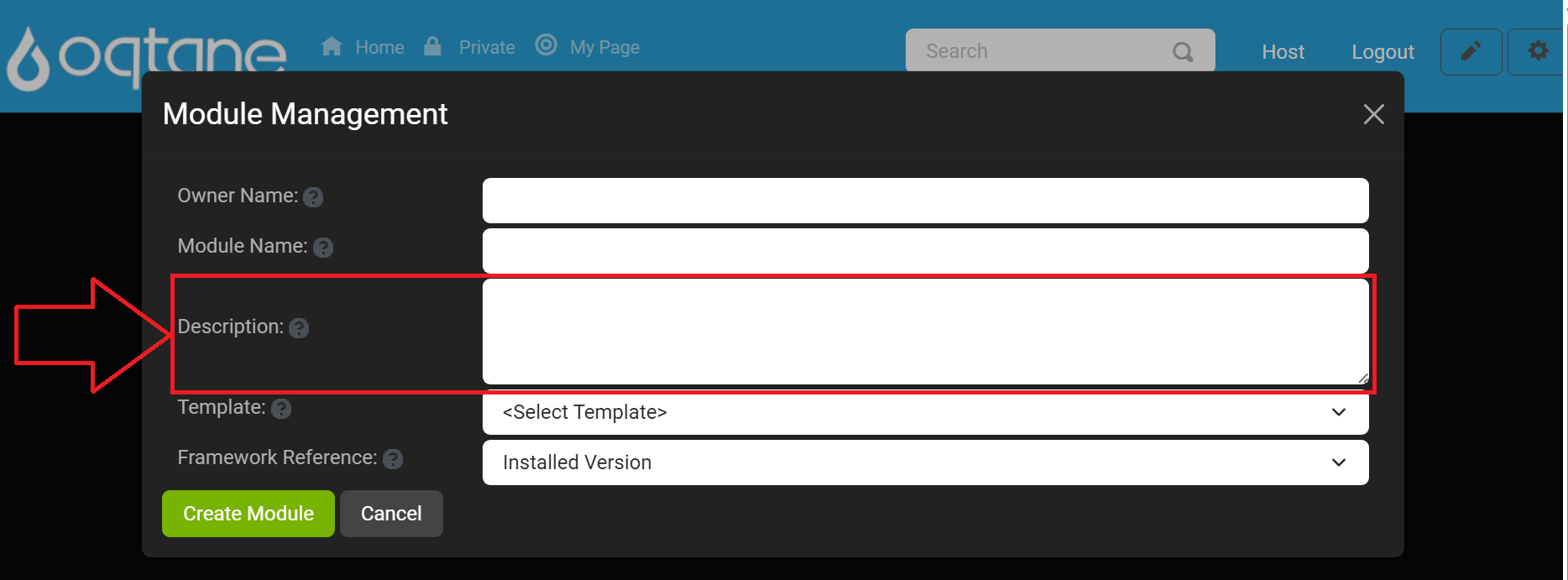 Module Management Create Module Setting Description