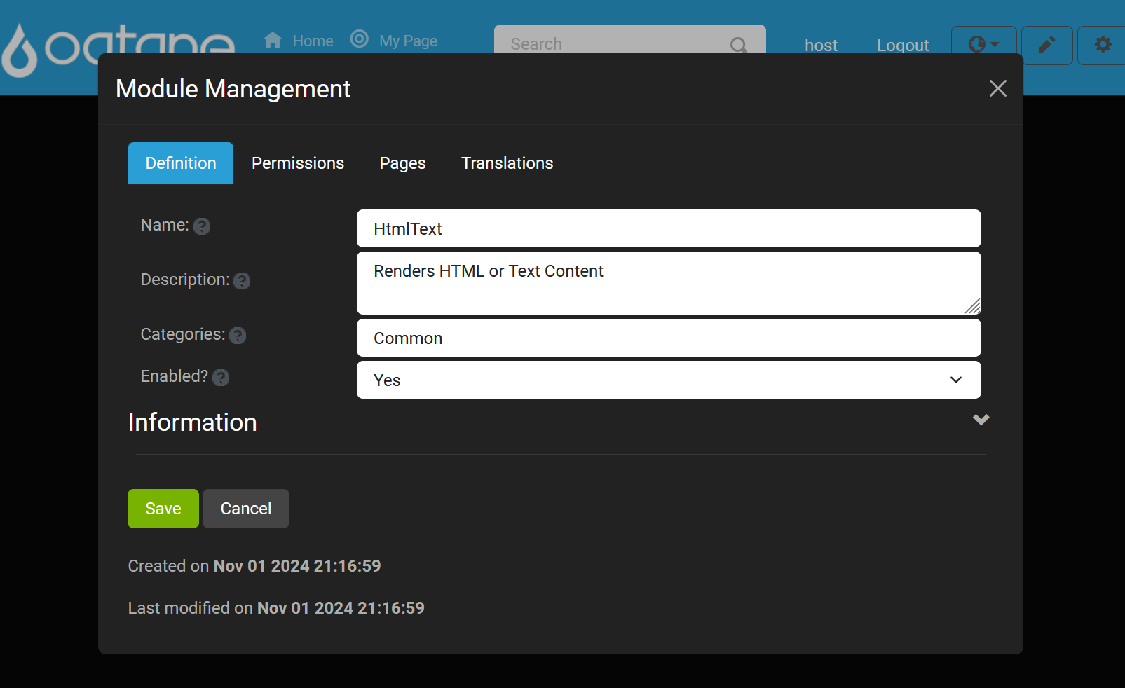 Module Management Edit Definition