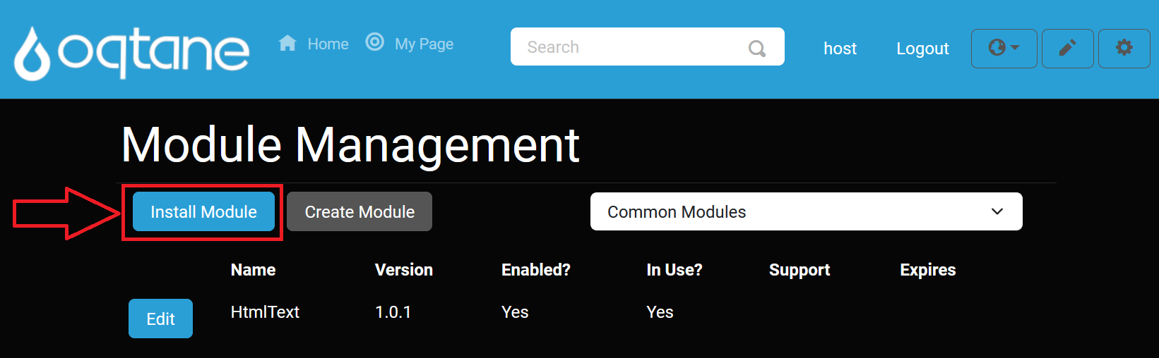 Module Management Install Module Button