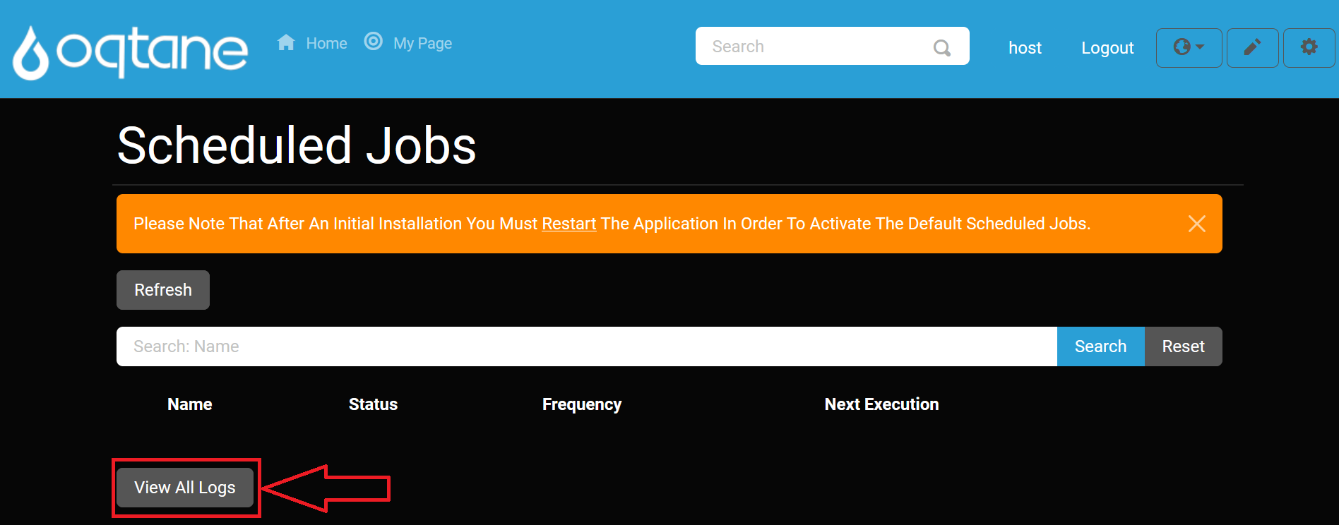 Scheduled Jobs View All Logs Button