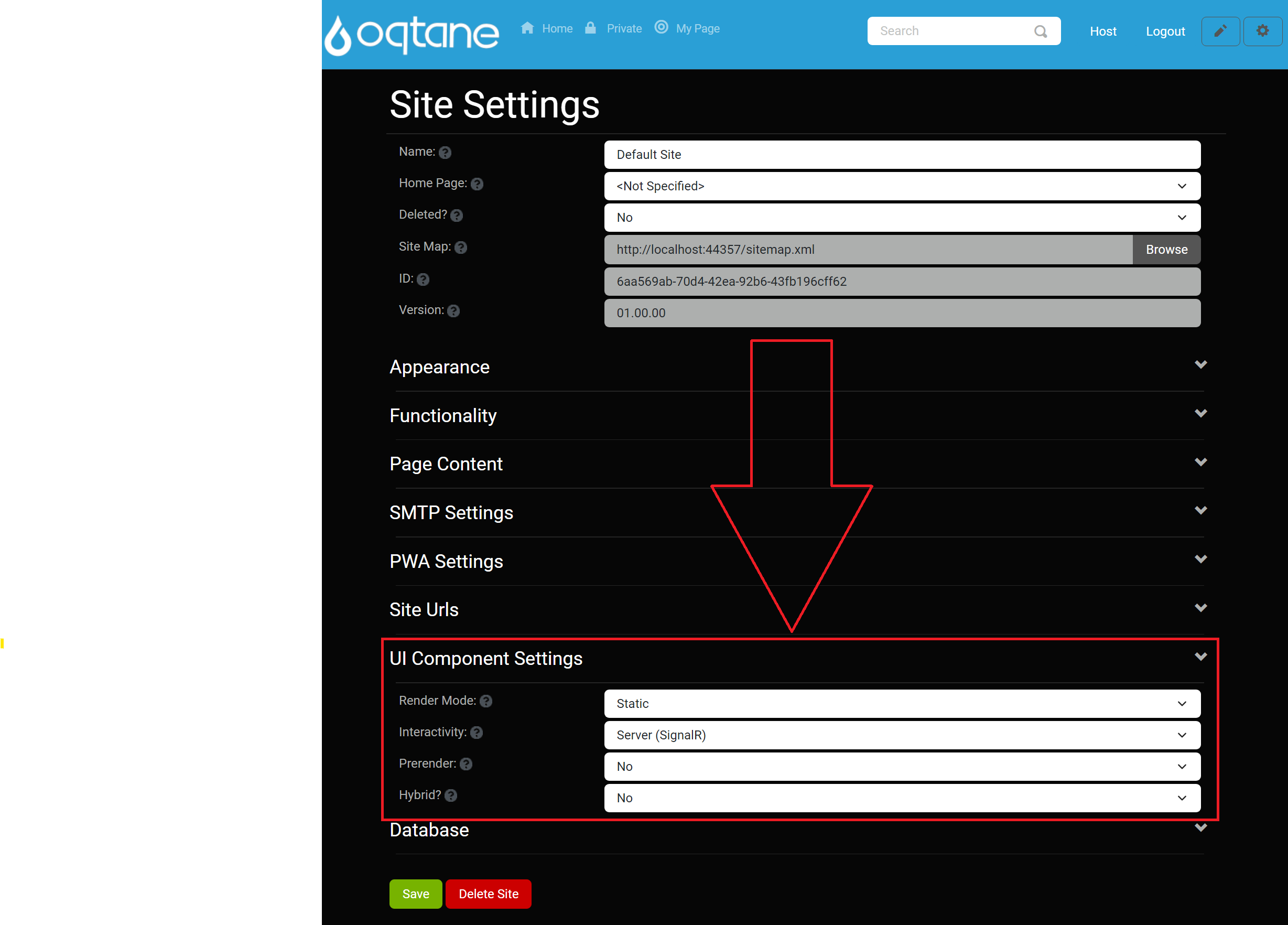 UI Component Settings
