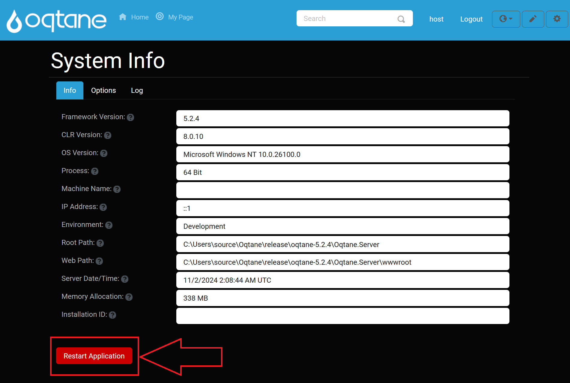 Restart Application Button