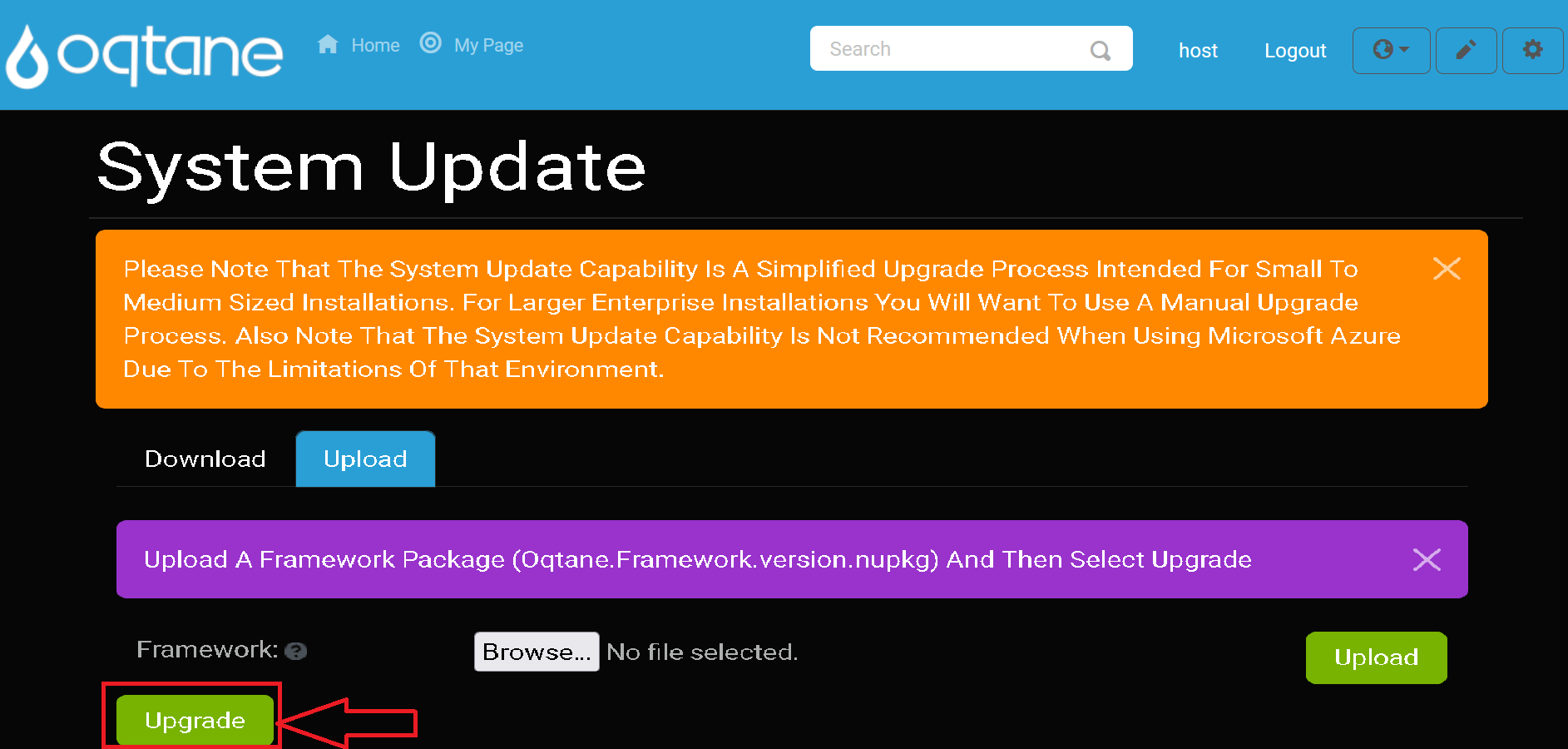 System Update Upgrade Button