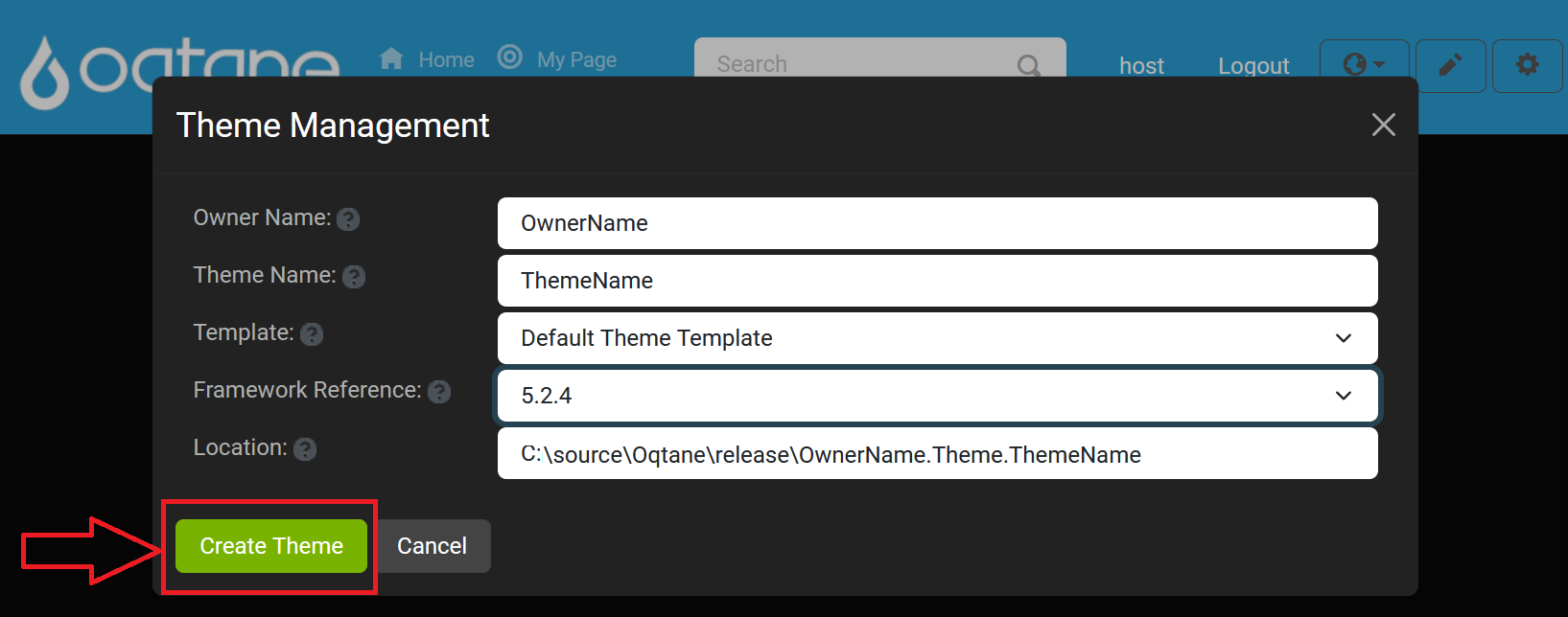 Theme Management Create Theme Settings Create Theme Button